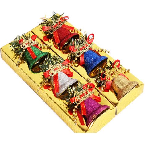 BUNTHAUS Autres décorations de Noël – 6 pièces de cloches de Noël colorées, pendentif de cloche de Noël, pendentif de cloche d'arbre de Noël, décoration d'intérieur. (1/5)