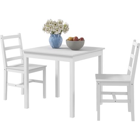 Lot de 3 meubles de salle à manger, ensemble assise, table avec chaises, bois massif, blanc (1/5)
