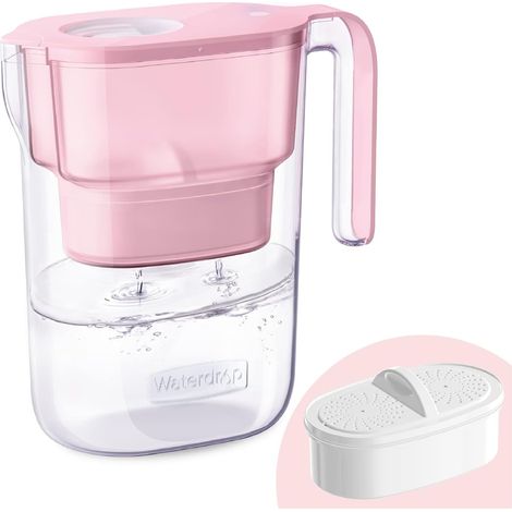 Waterdrop Elfin Carafe Filtrante d'eau avec 1×90 Jours Filtre, 2.5L, Réduit le Fluorure, le Chlore et Plus, NSF Certifiée, sans BPA, Rose (Filtre Remplaçable: WD-PF-01A Plus)