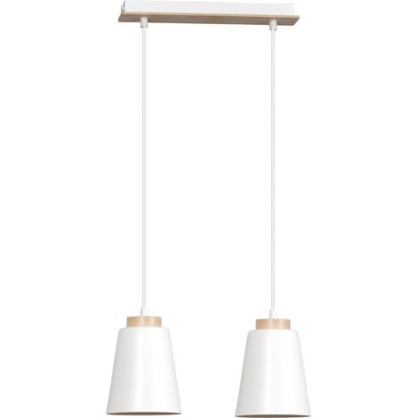 Lampada a Sospensione Bolero, Acciaio verniciato a polvere, Legno, Bianco, 40x100x14 cm