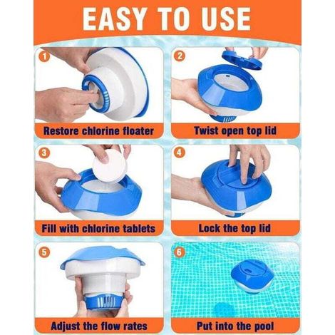 Distributeur de chlore flottant réglable de 8 pouces pour piscines extérieures, spas et purification de l'eau (1/3)