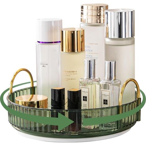 Organisateur maquillage rotatif 360°, 1 couche vert, pour salle de bain. (1/5)