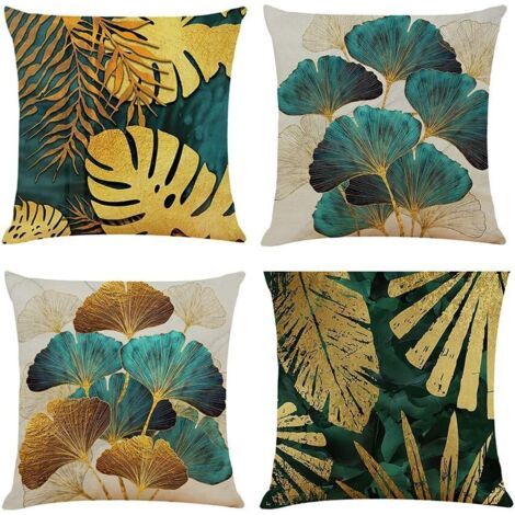 Lot de 4 housses de coussin coton lin taie d'oreiller décoratif carré , 45 x 45 cm avec fermeture éclair invisible (1/5)