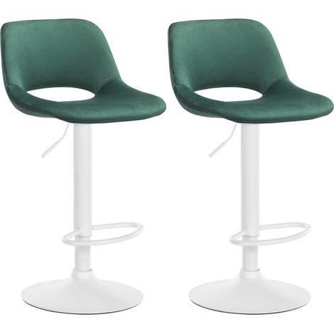 Taburetes de bar sillas altas x2 con reposapiés de terciopelo verde base de metal blanco 100004088 (1/5)