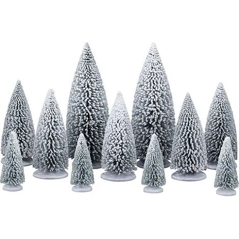 Set de 11 árboles de pino nevados para decoración navideña (1/4)