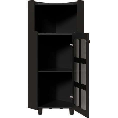 Armario esquinero negro con luz LED y control por app, MDF, 63,5 x 45 x 124 cm (1/5)