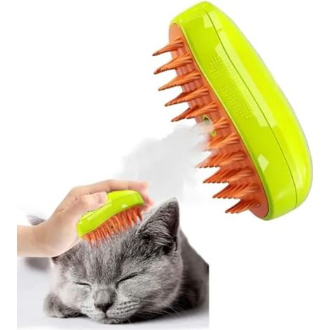 Brosse autonettoyante 3 en 1 pour chat - Brosse de massage vapeur pour chat, nettoyeur de poils d'animaux, peigne multifonctionnel, verte douce (1/5)