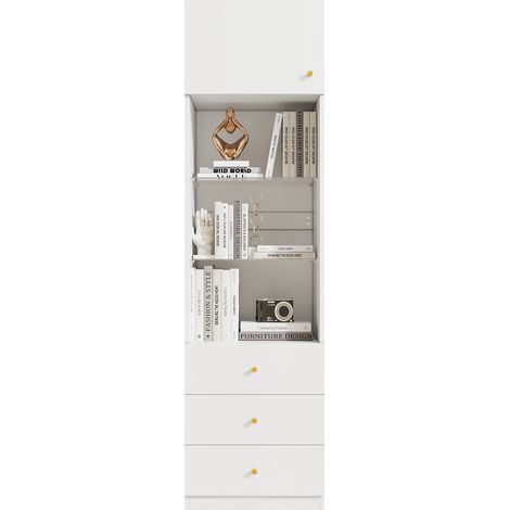 ELVMI Vitrine avec 1 Porte, 3 Tiroirs et Étagères en Verre Réglables, MDF et Verre, 50 x 40 x 180 cm, Blanc (1/5)