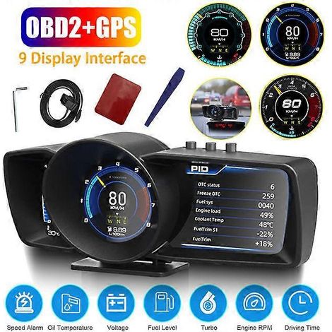 Affichage tête haute multifonction pour voiture HUD, OBD+GPS, compteur de vitesse intelligent, système d'alarme, turbo boost.A600 (1/5)