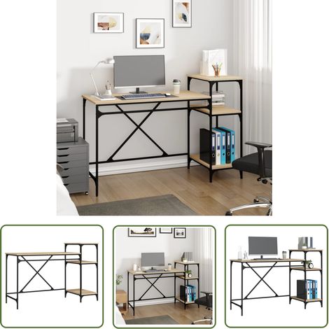 The Living Store Schreibtisch mit Regal Sonoma-Eiche 135x50x90 cm Holzwerkstoff - Industrielles Schreibtisch - Schreibtisch Mit Regalen - Holzwerkstoff Schreibtisch - Eiche Schreibtisch - Home Office (1/5)