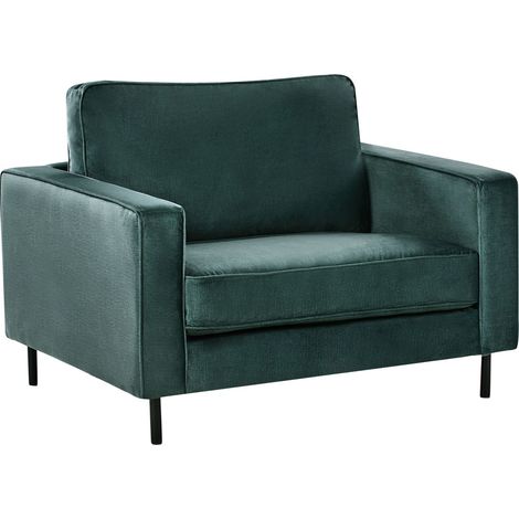 Poltrona in velluto verde scuro con cuscini e gambe in metallo Savalen (1/5)