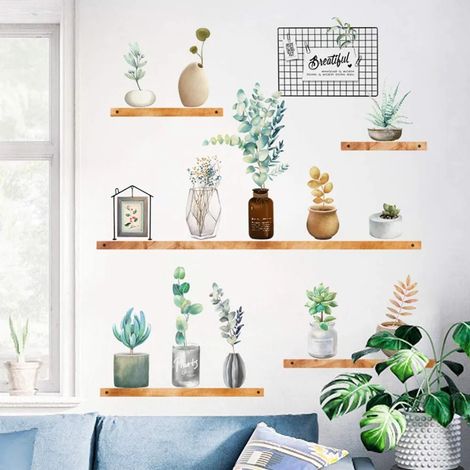Décor mural floral autocollant pour chambre, stickers muraux plantes en pot pour salon, chambre d'enfant Adhésif déco pour mur, armoire, cuisine, salle de bain, fenêtre, couloir (1/5)