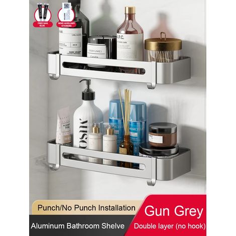 (2 Gris anthracite) Étagère de salle de bain sans perçage, étagère d'angle en aluminium, panier triangulaire mural, organisateur de rangement pour salle de douche FR2006 (1/5)