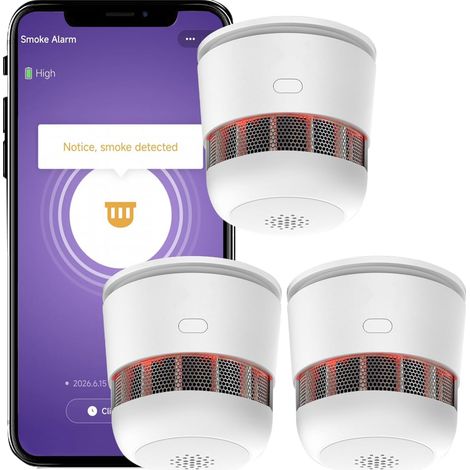Détecteur de fumée connecté WiFi Mini 52×52mm Compatible Tuya Smart Life, Pile remplaçable 5 Ans, durée de Vie 10 Ans certifié EN14604 DAAF Domestique (1/5)
