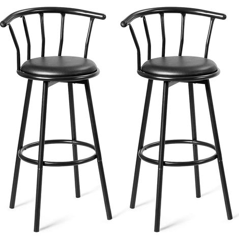 COSTWAY Barhocker 2er Set, Barstuhl mit Rückenlehne und Fussstütze, 360° drehbar, Sitzhoehe 72 cm, Drehhocker Tresenhocker Bistrohocker Küchenhocker, Metallgestell, schwarz (1/5)