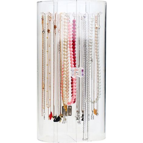 Halskettenhalter aus Acryl mit 24 Haken, transparenter Halskettenorganizer, staubdicht, drehbar, Schmuckaufbewahrung