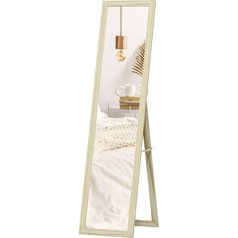 Miroir sur Pied et Mural rectangulaire miroir de sol Pleine Longueur Dressing Chambre salon 37x37x154cm bois naturel