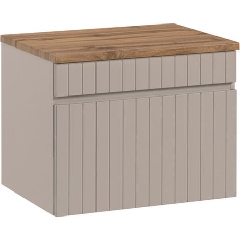 Set bagno ICON: mobile sottolavabo 60cm cachemire + piano per lavabo effetto legno
