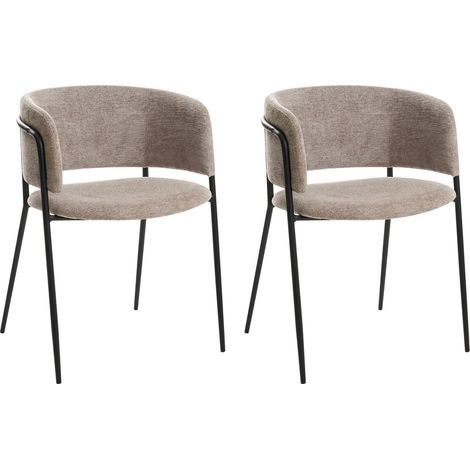 Set di 2 sedie da pranzo imbottite tortora braccioli Design moderno Base in metallo Springer (1/5)