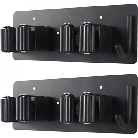 (Pack of 2) Wall-mounted broom and mop holder - sturdy stainless steel bracket with convenient hook, ideal for garage, kitchen, laundry room and bathroom (1/5)