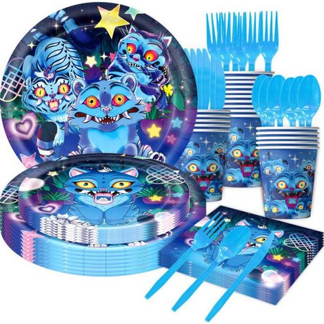 10 Fourchettes, Ensemble décoration fête, Accessoire anniversaire, Fourniture Halloween, Vaisselle bleue (1/5)