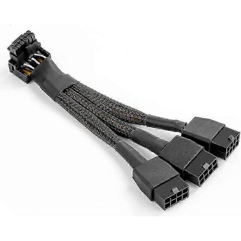Câble d'extension PCIe 5.0 coudé 16 AWG (16 AWG) pour carte graphique 16 broches vers 3 x 8 broches (WHBYV), adaptateur secteur KF 12+4 broches. (1/4)