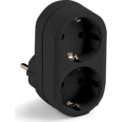 Adaptador doble schuko 2p+t 16a 250 v con entrada frontal, negro, blister