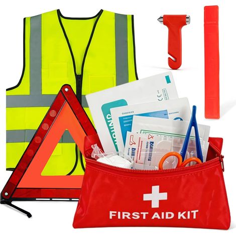 3-en-1 Kit Securite Voiture: Kit d'urgence voiture - Avec Triangle, Marteau de Sécurité, Gilet Jaune et Trousse Premier Secours - Pannes et Urgences Automobiles (1/5)