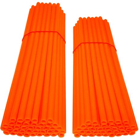 76x Couvre rayon roue avant arriere jante tube paille fendue 190mm 210mm vélo cyclomoteur moto cross enduro dirt, orange fluo (1/3)