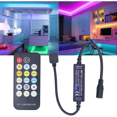 Mini-contrôleur RF à 17 touches, contrôleur de température de couleur LED, variateur de lampe bicolore à tension constante (1/5)