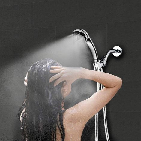 Pommeau de douche à main, 7 jets, pommeau de douche haute pression à main avec flexible de 2 mètres et support de douche (ensemble pommeau de douche) (1/5)