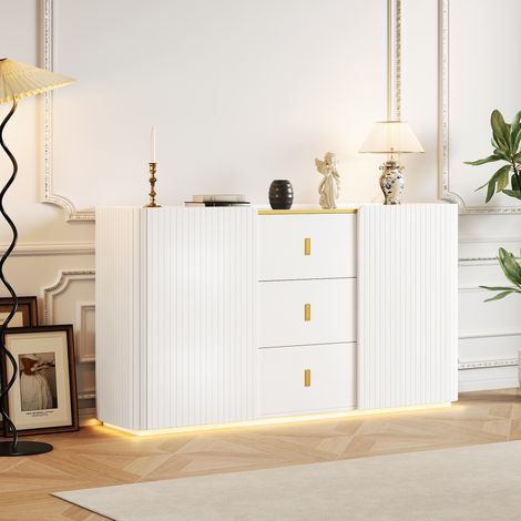 LED Sideboard Breite 150 cm, Multifunktionales Sideboard,Kommode, Highboard, 2 Türen, 2 Schubkästen, Anrichte mit LED-Beleuchtung