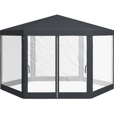 Gazebo Esagonale Métal Polyester Double Entrée 3,94x3,94x2,5 m Gris