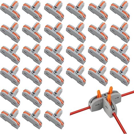 Lot de 30 bornes de raccordement enfichables en forme de T à 3 ports - Connecteur de câble 3 broches pour fil de fil massif (1/5)