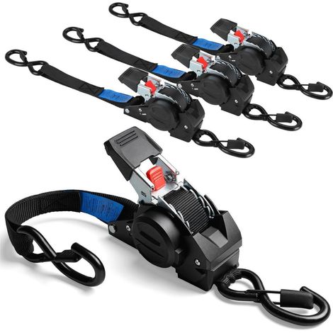 Selbstaufrollende Spanngurte 4 Stück, 3m, Automatik mit S-Haken, 750kg Bruchlast