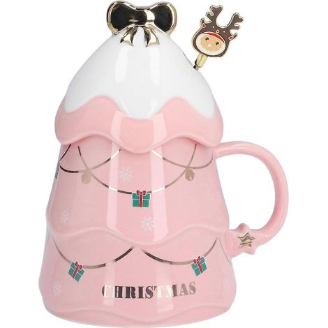 taza de cerámica de 500 ml con tapa y cuchara, para café, té o leche, de uso diario. (1/5)