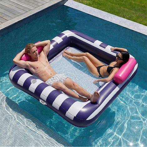 Nouveau Stripe Square gonflable lit d'eau piscine bain de soleil épaississement PVC Queen Size double lounge chair Floating Row (1/2)