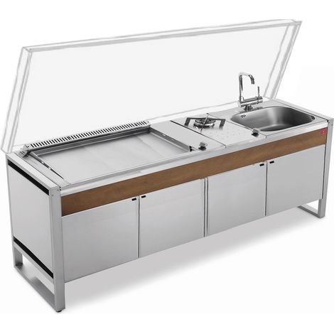 Plancha PLANET - Table de cuisson Fermée OASI 205C + Plancha OASI 80 Lisse + Evier + Mitigeur Pliable + Feu Gaz (1/5)