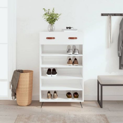 Meuble à Chaussures Armoire à Chaussures  Meuble d'entrée Blanc brillant 60x35x105 cm Bois ingénierie 34161 (1/5)