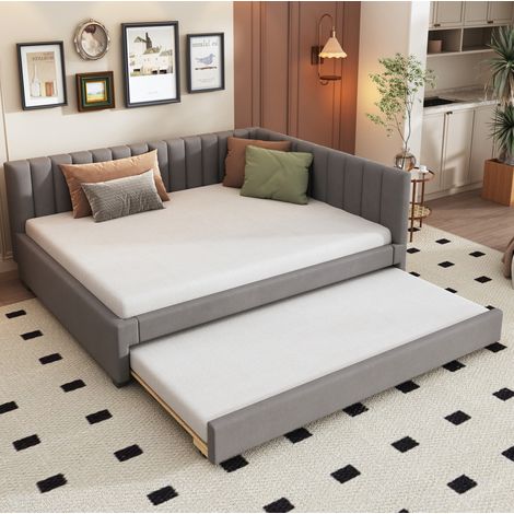 Cama Nido 140x200 Cm Con Tela Terciopelo Gris (1/5)