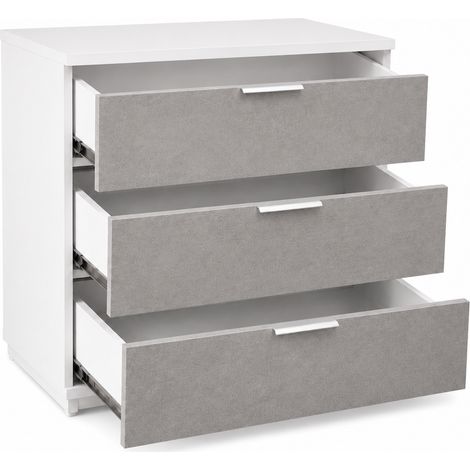 Cassettiera Salvaspazio 3 Cassetti Comò Moderno Senza Piedi Per Camera Da Letto Studio E Lavanderia 77 X 38 X 80 Cm Bianco E Grigio Cemento (1/5)