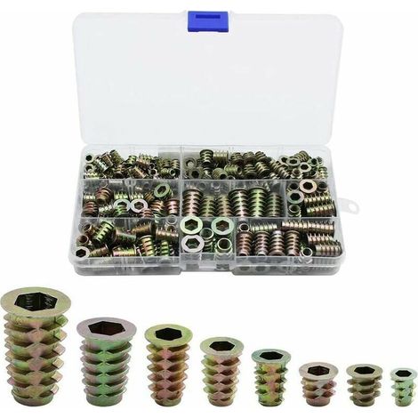 230 Pièces Alliage De Zinc Insert Fileté Hexagonale écrous Inserts Fileté Insert écrous Filetage Extérieur M4 M5 M6 M8 Pour Kit D'Outils D'écrou Pour Meubles En Bois (1/5)