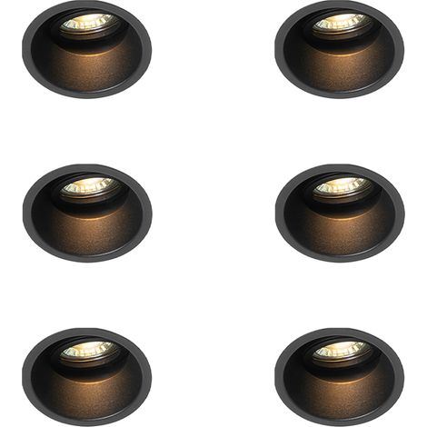 Set of 6 Modern Recessed Spotlights Black Rotatable and Tiltable - Alloy