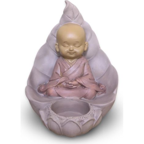 Statuette Bouddha Bougeoir Bougie Chauffe-Plat-Décoration Feng Shui-Objet Porte Bonheur-Idée Cadeau Zen-Hauteur : 13cm-Couleur Beige et Vieux Rose-Polyrésine (1/5)