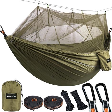 Hamac Ultra-léger de Voyage Camping 300 kg Capacité de Charge,(300 x 200 cm) Respirante, Nylon à Parachute à séchage Rapide 2 x Mousquetons de qualités,4 x Sangles de Nylon Inclus (1/5)