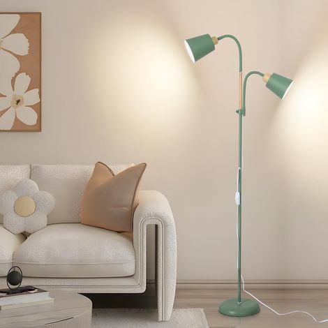 Antenlicht Lampadaire Double Tête Vert 159cm,2xE27 max. 60W,Orientable 360°,2 Interrupteurs,Lampe à Pied pour Salon Chambre-sans ampoule (1/5)