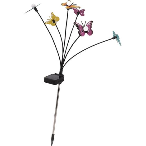 Lot de 2 lampes solaires de jardin papillon oscillant, étanches, pour extérieur, cour ou jardin, avec LED décoratives en fer. (1/5)