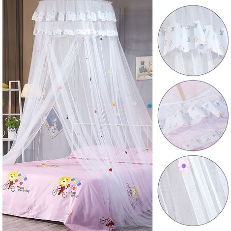 Moustiquaire ronde en dentelle style princesse pour lit d'enfant (blanche) (1/5)