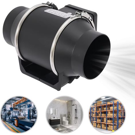Ventilateur d’extraction silencieux 220V pour conduit d’aération, 2600 tr/min, débit 220 m³/h, pour cuisine, salle de bain et WC – Noir