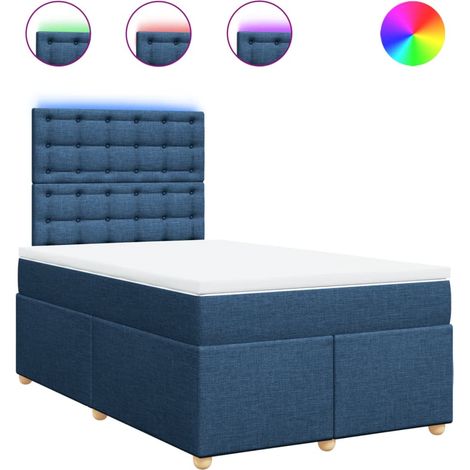 Lit double  Lit adulte  Sommier à lattes de lit avec matelas Bleu 120x200 cm Tissu